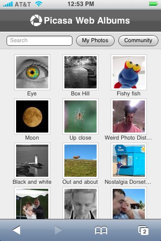 Picasa di Google ottimizzato per Safari Mobile 1 picasa per iphone e itouch