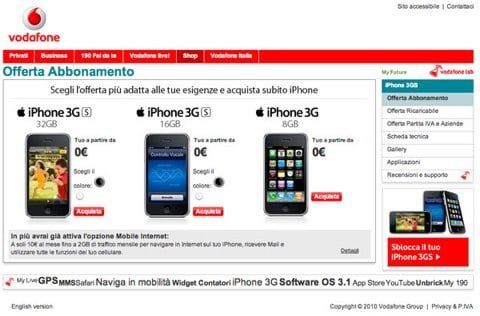 Vodafone iPhone 3GS Vodafone peggiora anche le offerte per iPhone 3GS
