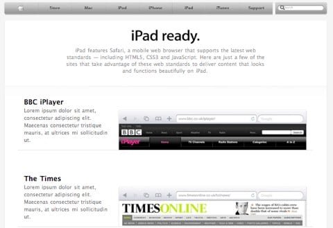 siti ottimizzati iPad pubblicità sull'iPad