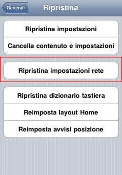 ripristino impostazioni rete