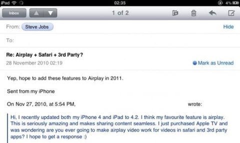 AirPlay email Steve Jobs