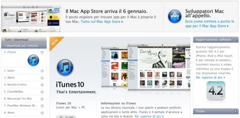 Sezione download sito Apple sezione download