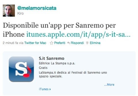 Twitt anteprima anteprime di iTunes