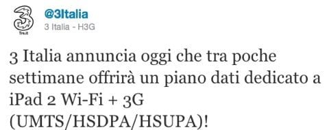3 Italia iPad 2 tweet 3 Italia