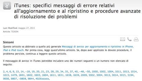 Errori iTunes errori di iTunes
