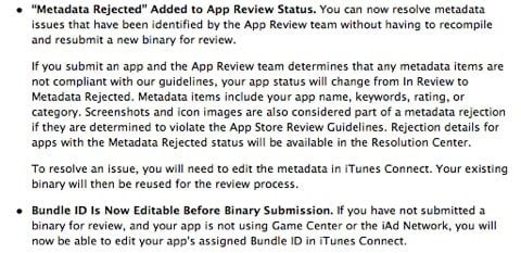 iTunes Connect metadata iTunes Connect