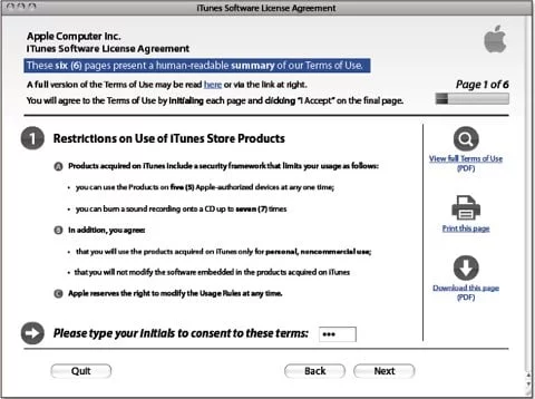Licenza iTunes semplificata