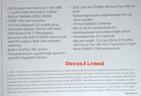 MacBook Pro 2012 non confermati