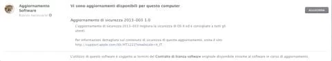 Disponibile aggiornamento sicurezza 2013-003 per Lion e Mountain Lion 1 Aggiornamento sicurezza