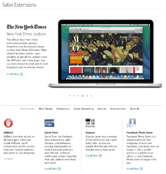 Apple cambia grafica della sezione estensioni di Safari 1 pagina estensioni Safari