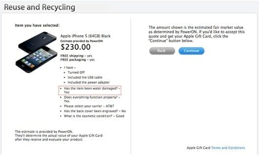 Apple accetta gli iPhone rovinati dall'acqua per il programma della permuta 1 riciclo iPhone acqua
