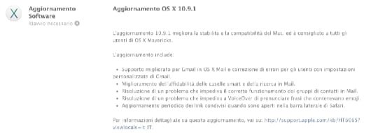Disponibile OS X 10.9.1 1 OS X 10.9.1