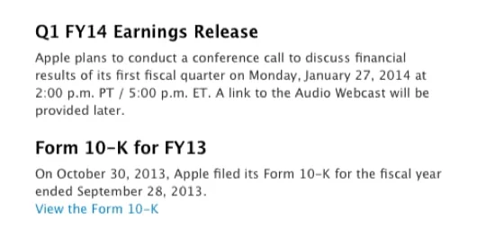 I dati del primo trimestre del 2014 di Apple saranno annunciati il 27 gennaio 1 Q1 14