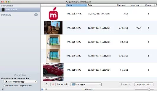 Importare le foto nel Mac dall'iPhone o iPad senza iPhoto