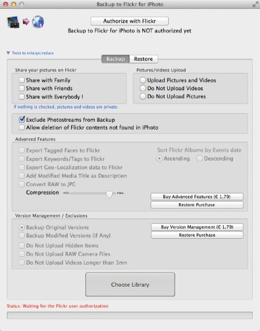 Backup to Flickr for iPhoto