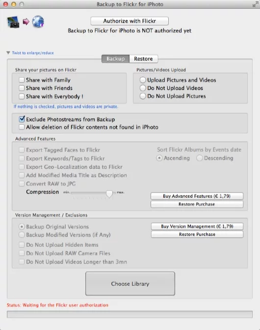 Backup to Flickr for iPhoto