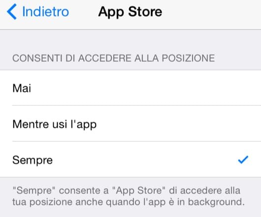 iOS 8: attivare la localizzazione solo quando si usa l'app 1 localizzazione iOS 8