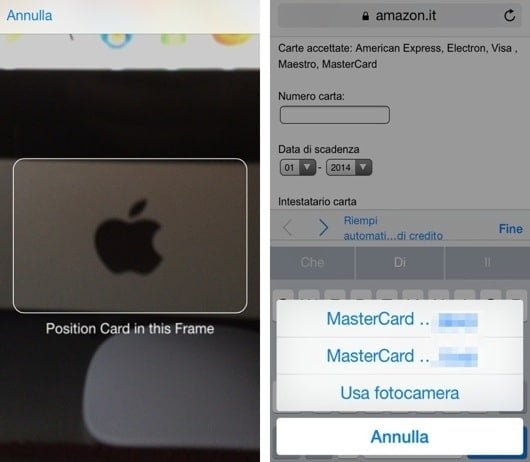 carta di credito fotocamera