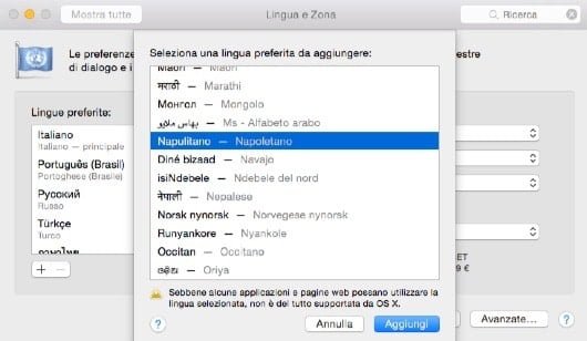 OS X Yosemite napoletano