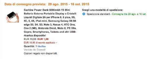 Su Amazon una batteria esterna da 6000 mAh ad 1 € 1 batteria Amazon