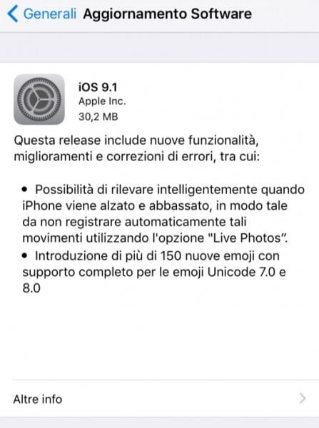 Disponibile iOS 9.1 1 iOS 9.1