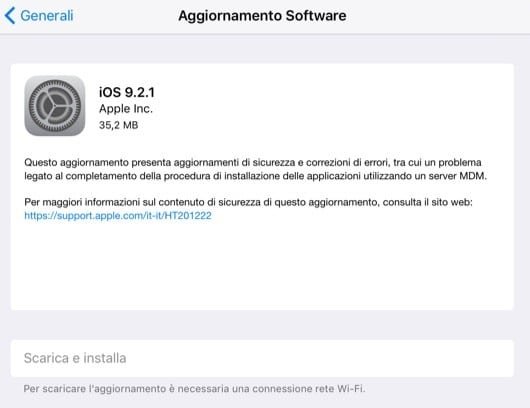 Disponibile iOS 9.2.1 1 iOS 9.2.1