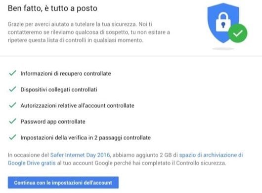 Google regala 2 GB se controllate la sicurezza dell'account 1 sicurezza Google