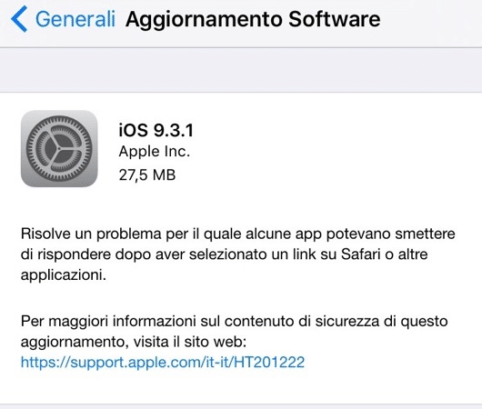 Disponibile iOS 9.3.1 1 iOS 9.3.1