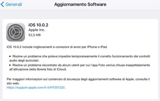 Disponibile iOS 10.0.2 1 iOS 10.0.2