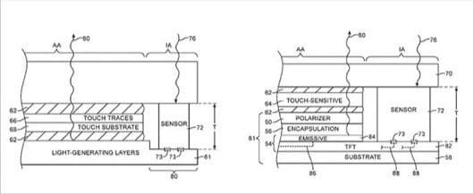 Un brevetto di Apple pone il sensore di luminosità sotto lo schermo 1 brevetto sensore luminosita