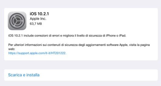 Disponibili iOS 10.2.1, macOS 10.12.3, tvOS 10.1.1 e watchOS 3.1.3 1 iOS 10.2.1