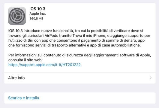 Disponibile iOS 10.3, macOS 10.12.4, watchOS 3.2 e altri aggiornamenti 1 iOS 10.3