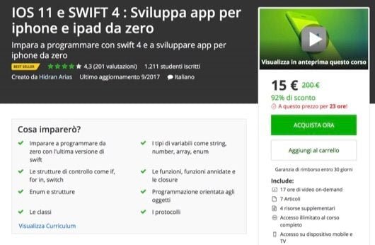 Il corso in Swift 4 su Udemy si estende a 128 lezioni, ecco come averlo per 15 € 1 Corso Swift 4