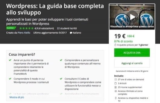 Un corso per scoprire i segreti di Wordpress su Udemy, per 19 € fino a domani 5 Udemy Wordpress
