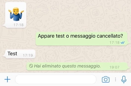 WhatsApp messaggio cancellato