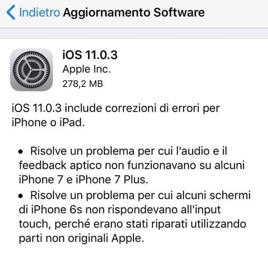 Rilasciato iOS 11.0.3 1 iOS 11.0.3