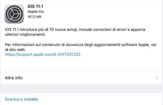 Apple rilascia iOS 11.1, macOS 10.13.1, watchOS 4.1 e tvOS 11.1 1 iOS 11.1