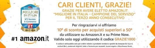 Solo oggi su Amazon se spendete 50 € vi regalano 10 € 1 Amazon