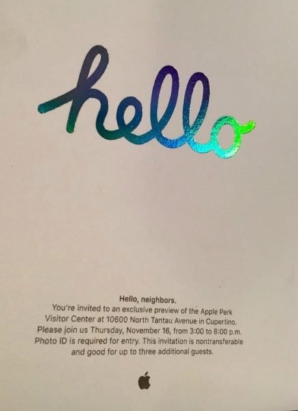 Il Visitor Center dell’Apple Park aprirà il 17 novembre 1 Invito_Visitor_Center