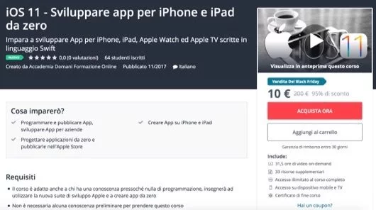 C'è un nuovo corso per imparare a creare app per iOS e costa solo 10 € per il Black Friday 1 iOS_11_corso