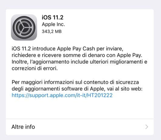 Disponibile iOS 11.2 1 iOS 11.2