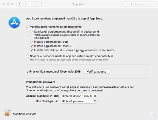 Un bug di macOS 10.13.2 fa entrare nelle impostazioni dell'App Store scavalcando la password 1 App Store impostazioni