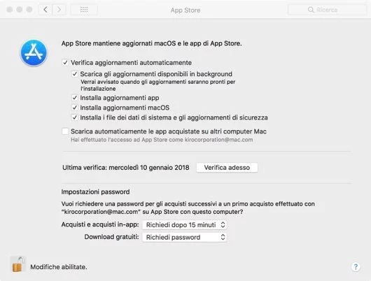 App Store impostazioni