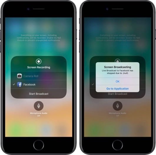 Facebook registrazione schermo