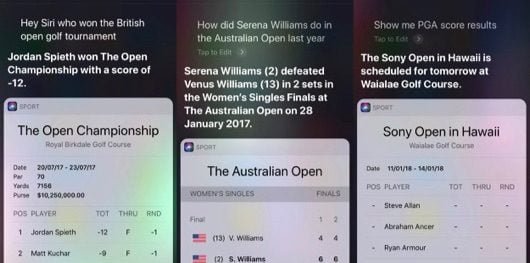 Siri risponde alle domande su tennis e golf, ma non ancora in italiano 1 Siri tennis