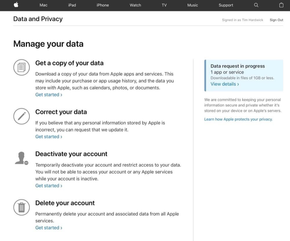 Apple consente di scaricare tutti i dati che ha su di noi 5 Apple GDPR