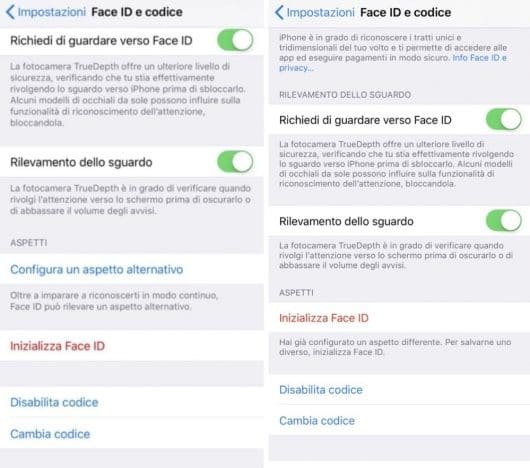 Face ID aspetto alternativo