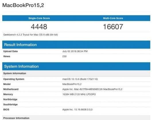 Trovato un test di benchmark dei nuovi MacBook Pro 1 Benhmark MacBook Pro 2018