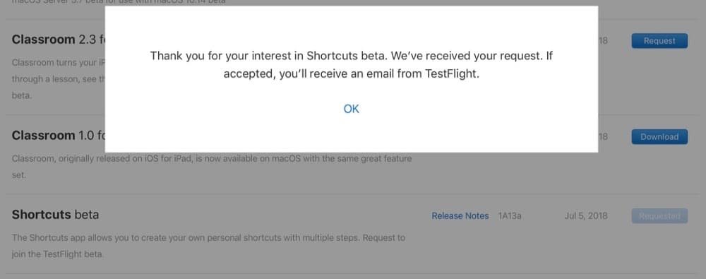 Shortcuts beta
