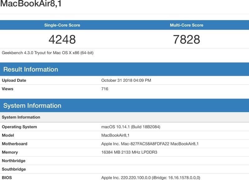 MacBook Air 2018 benchmark